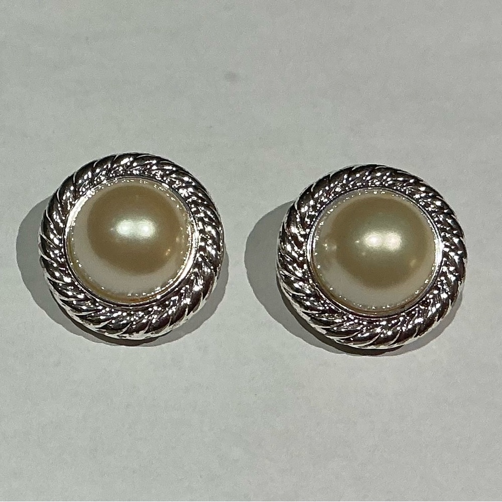 Vintage Vendome Silver Tone and Cream Faux Pearl Earrings